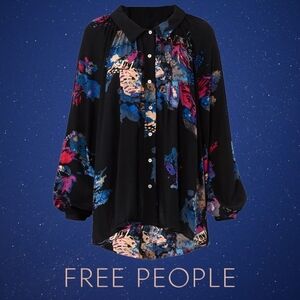 Free People Meadow Lark Oversized Tunic Blouse‎ Black XS